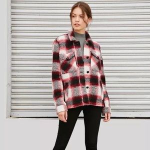 NWT Forever 21 Red Black White Plaid Coat Jacket